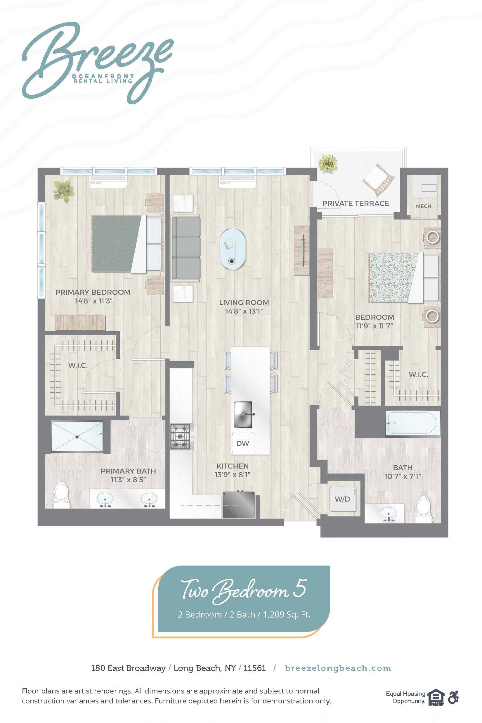 Floor plan for 2 beds, 2 baths, 1209 sqft